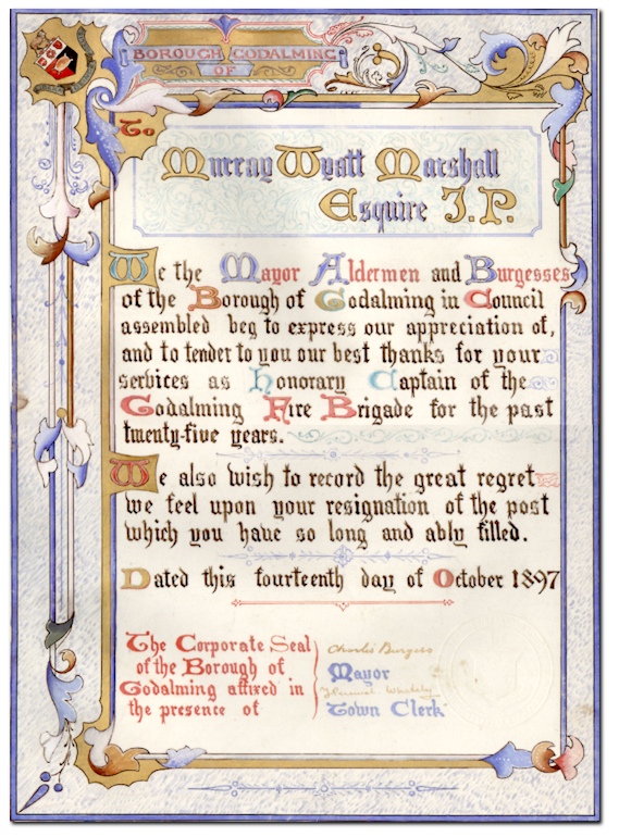 Certificate presented to Murray Wyatt Marshall